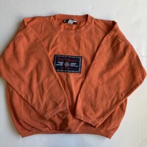 B.U.M. Equipment Sweatshirt Vintage 80s 90s Rare Patch Logo Faded Orange Large